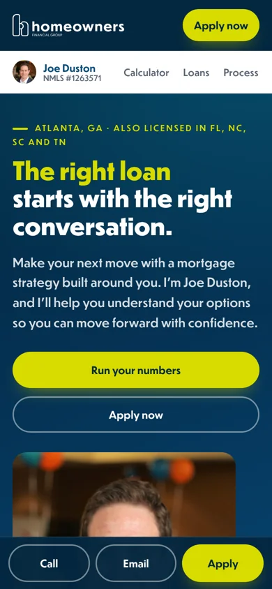 Example loan officer website, phone